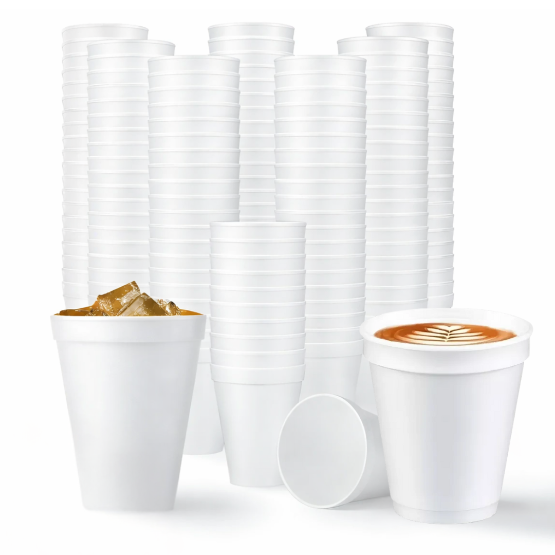 Vaso Espuma Bebidas Calientes o Frías | Con o Sin Tapa | Dos Tamaños Disponibles