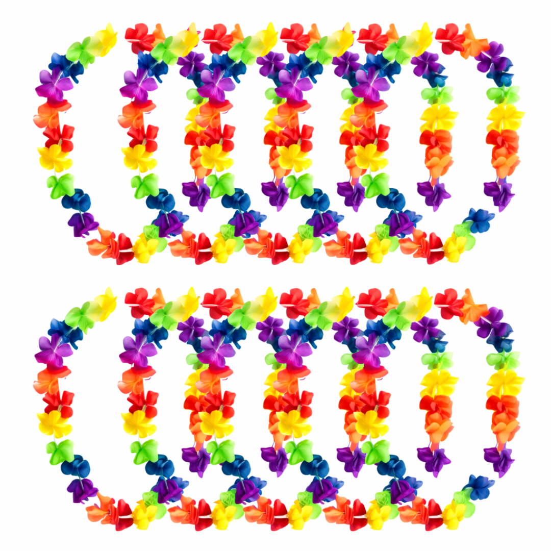 Collar Flores Multicolor Cotillón Hawaiano | x10 Unidades