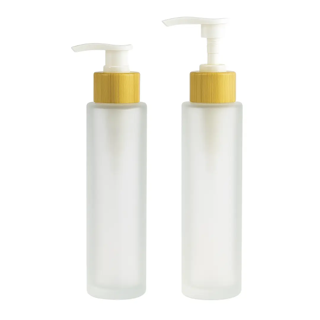 Frasco Vidrio Natural Esmerilado 120ml | Cremera Base Símil Madera