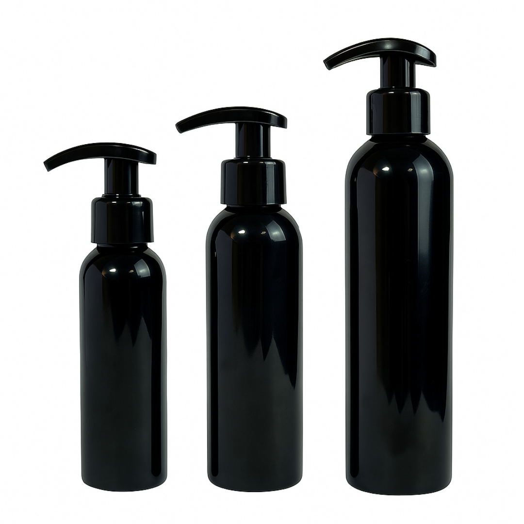 Frasco PET Negro Con Cremera | 3 Tamaños Disponibles