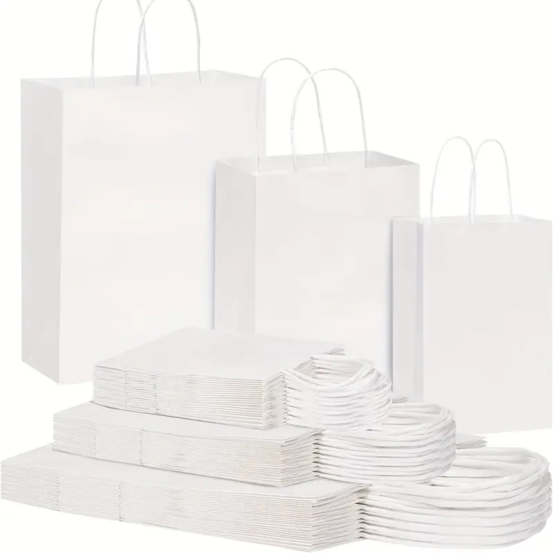 Bolsa De Papel Blanca Con Asas | 3 Tamaños Disponibles