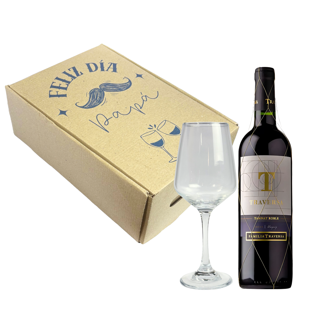 Regalo Día Del Padre | Botella De Vino Familia Traversa + Copa De Vino