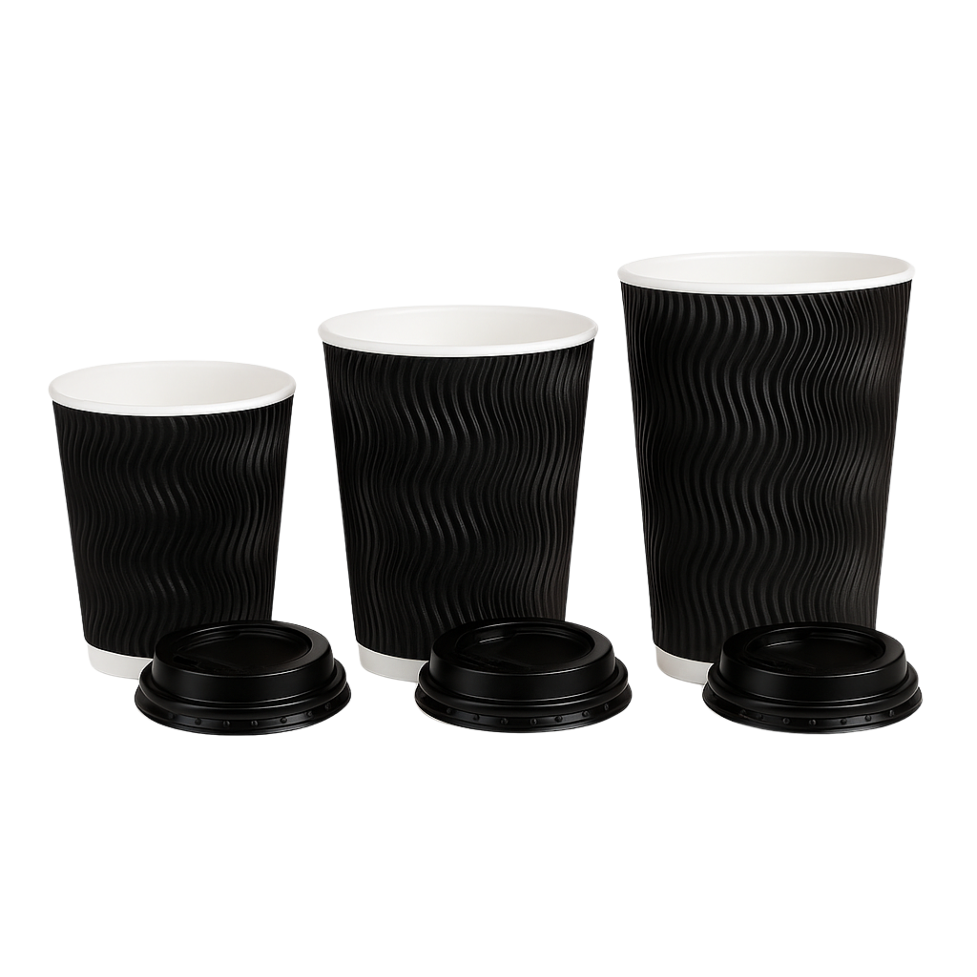 Vaso Para Café Polipapel Corrugado Ondulado Negro | Doble Pared | Con o Sin Tapa
