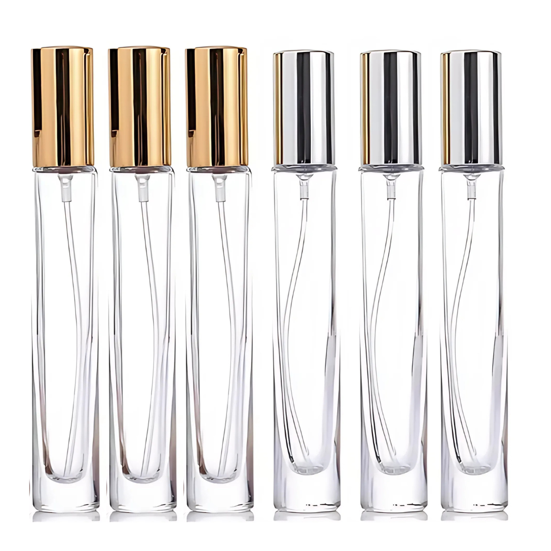 Spray Vidrio Largo Cilíndrico | 10ml | Tapa Dorada o Plateada