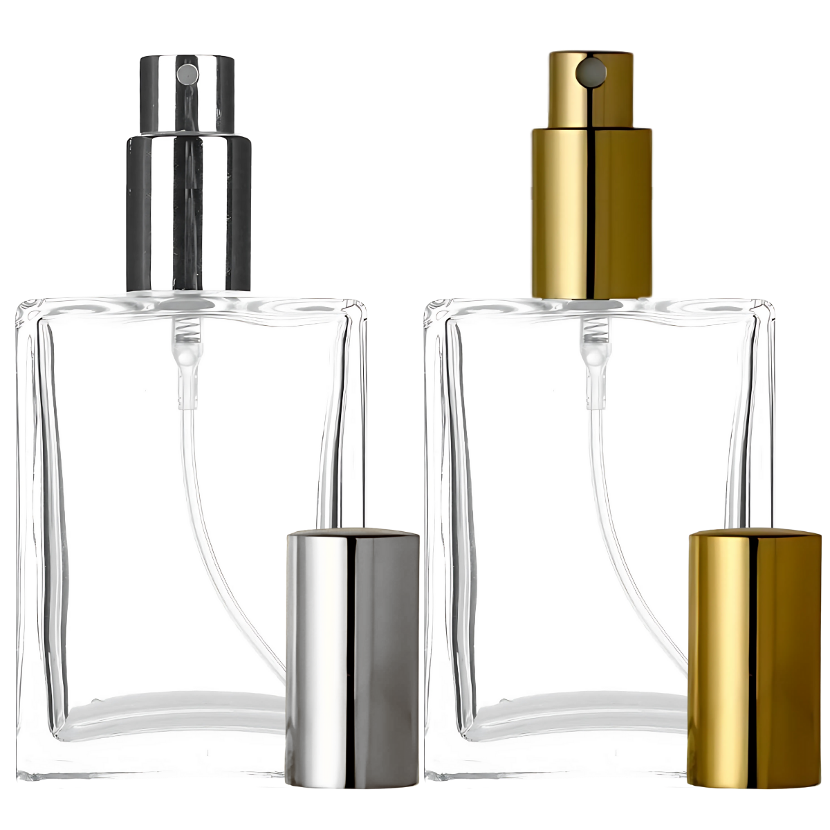 Frasco Perfume Cuadrado Vidrio | Tres Tamaños | Dorado o Plateado