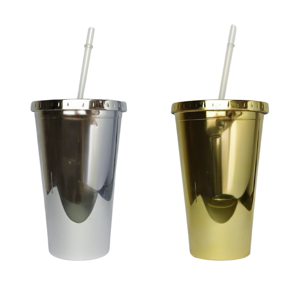 Vasos Con Tapa y Sorbito | Efecto Metalizado | 500cc