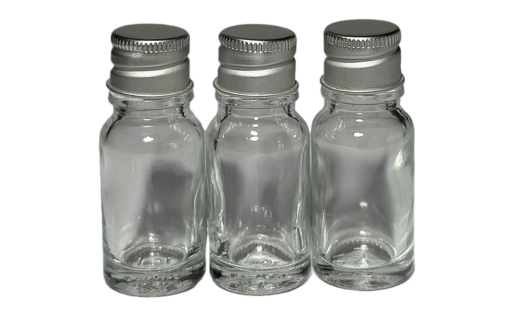 Frasco Vidrio Transparente Tapa Metálica Con Anti-Derrame 10ml