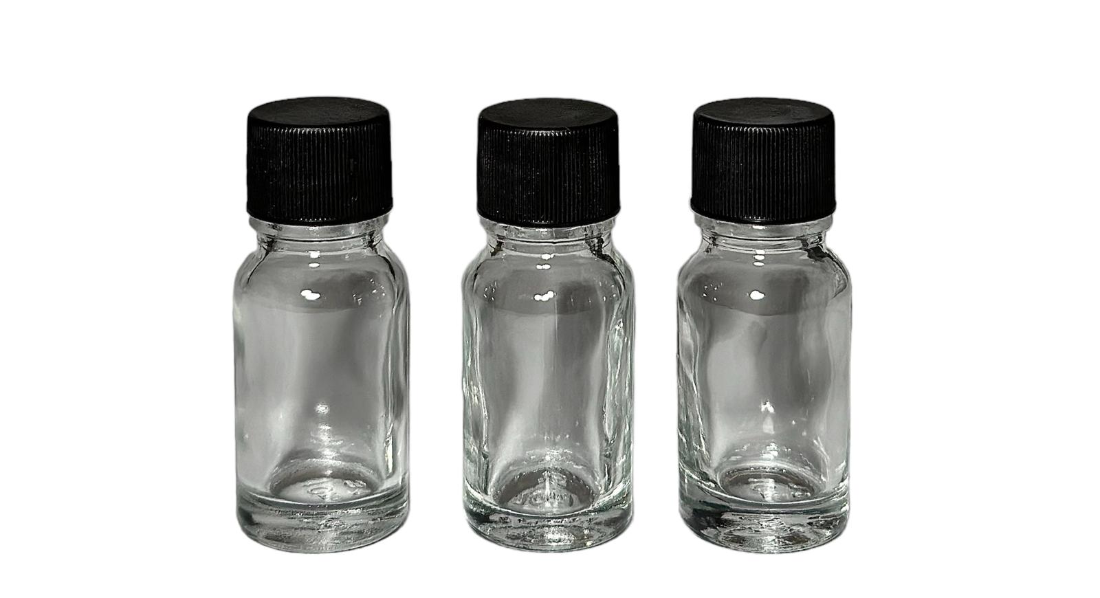 Frasco vidrio transparente tapa plástica c/antiderrame 10ml