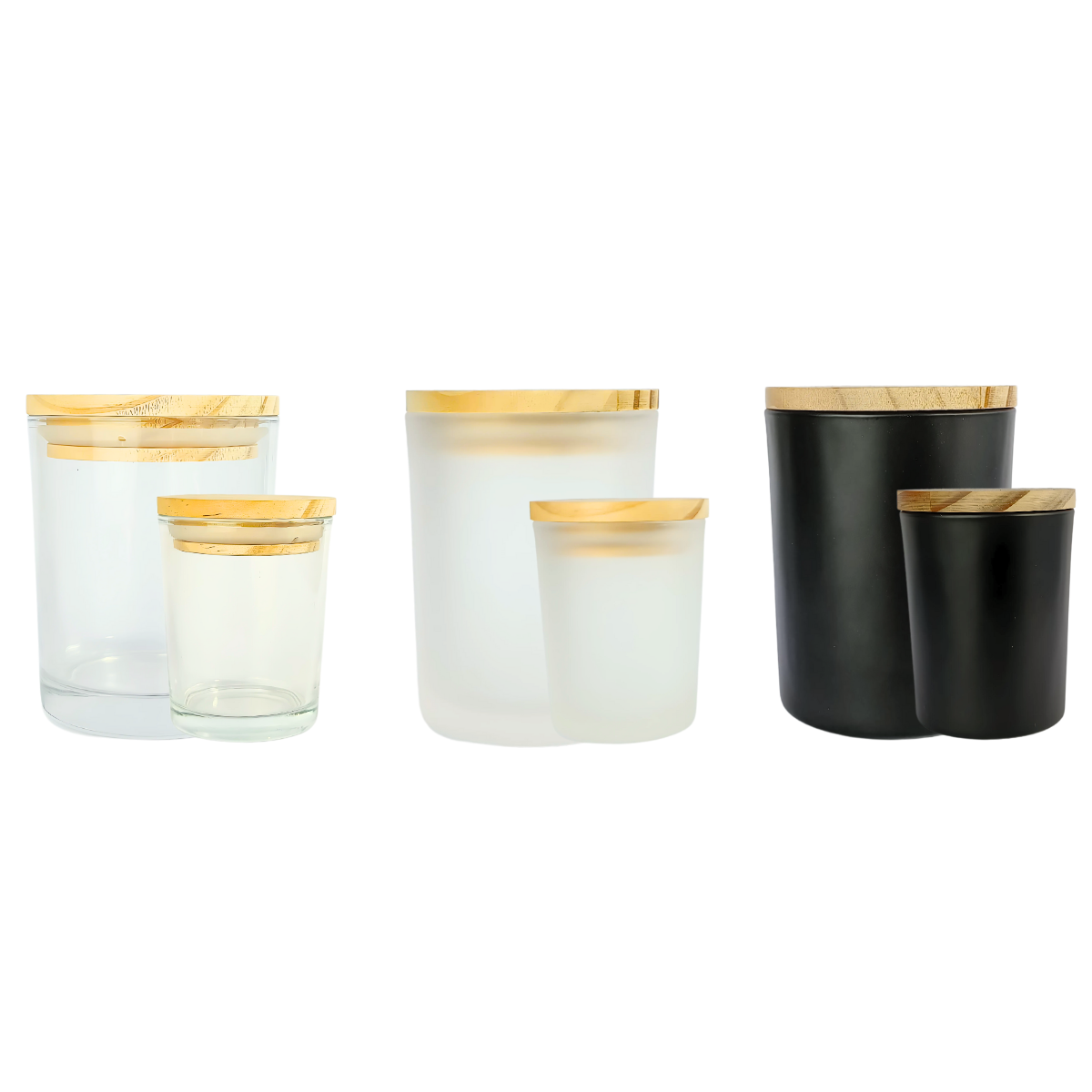 Vaso Vela Vidrio Tapa de Madera | Tres Colores | 100ml-200ml