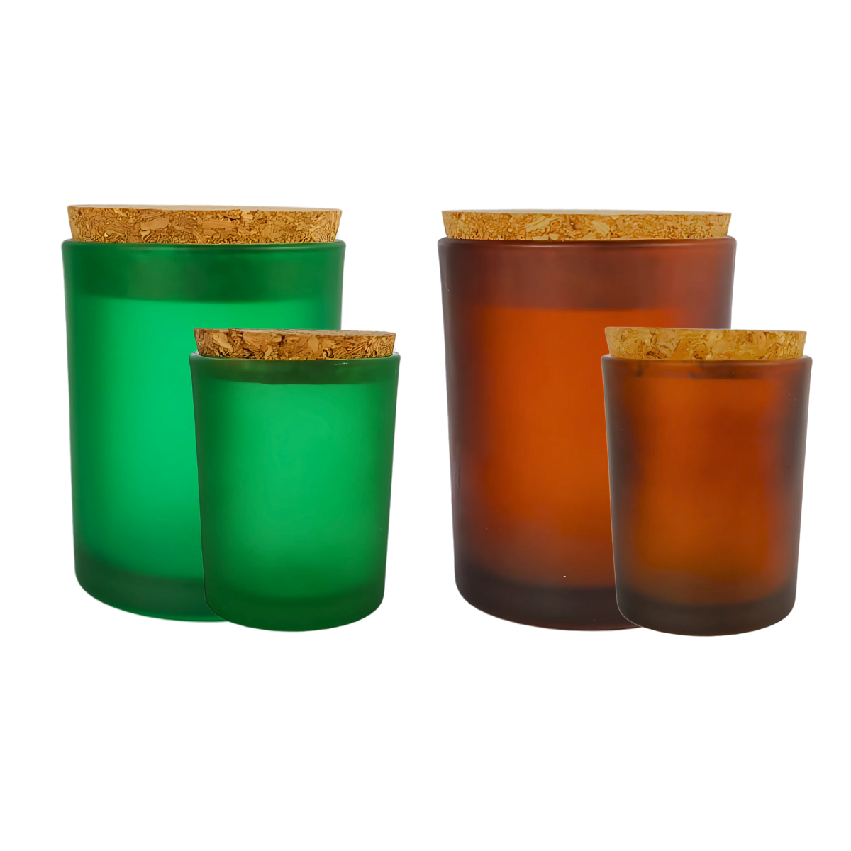 Vaso Vela Vidrio Esmerilado Tapa Corcho | Verde - Ámbar | 100ml-200ml