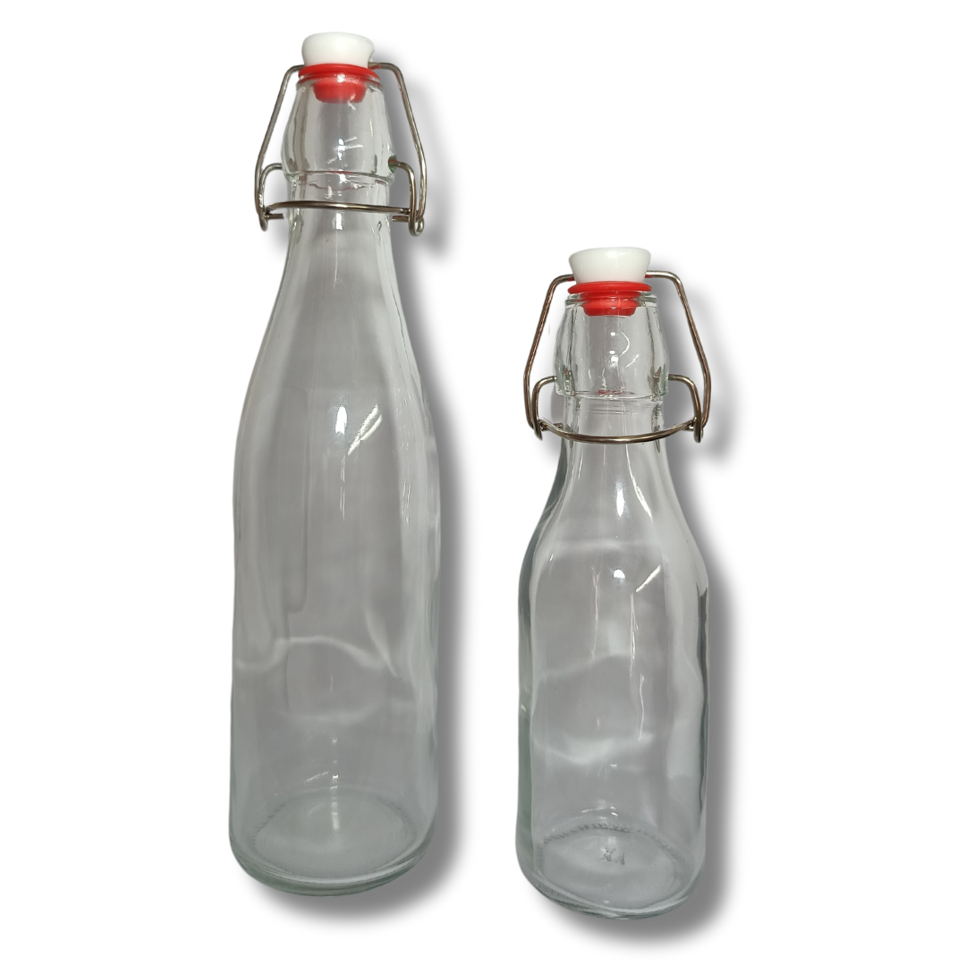 Botella Vidrio 250ml y 500ml Tapa Abatible c/ Gancho