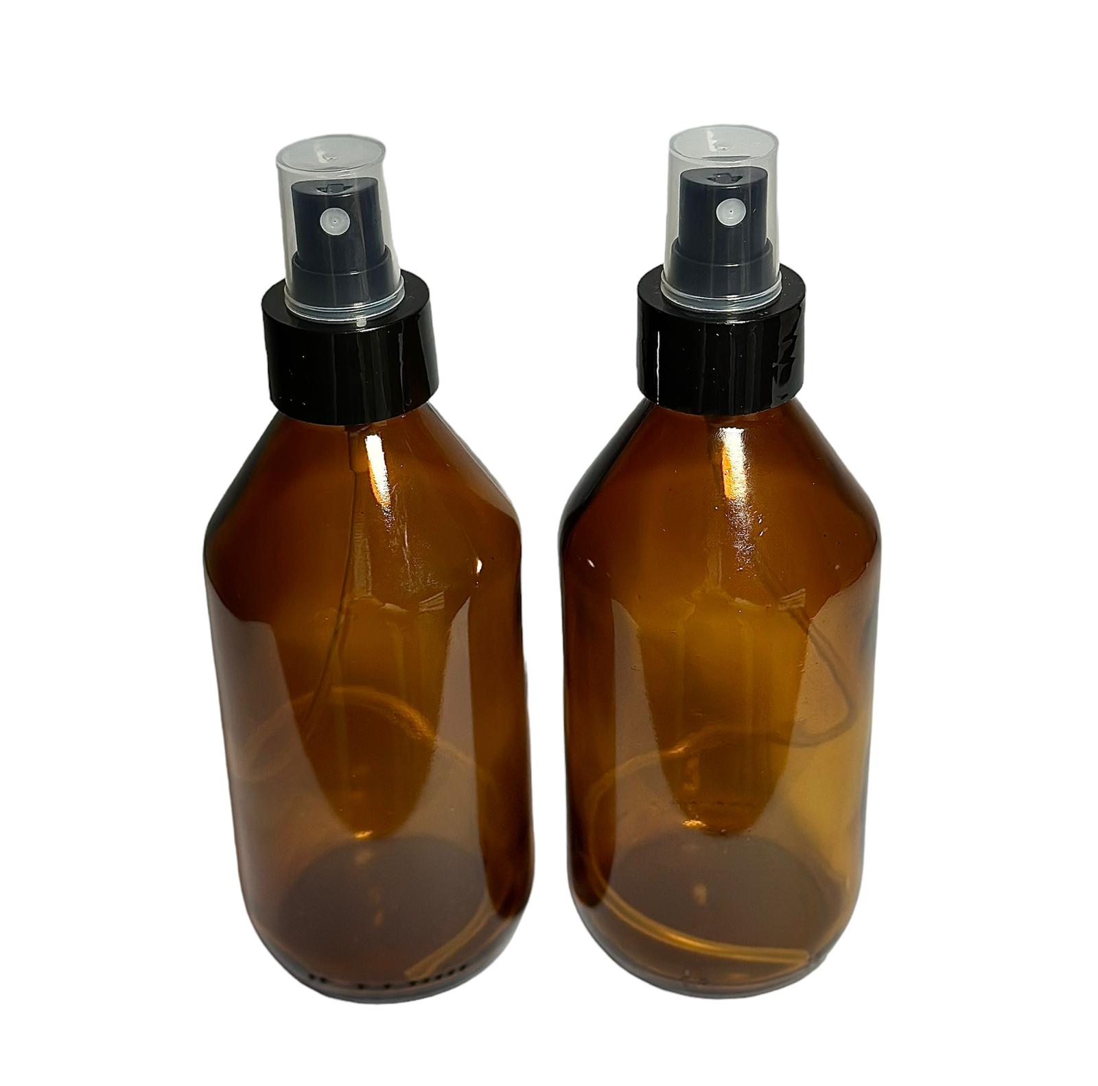 Frasco Ambar Vidrio 250 ml con Spray Negro