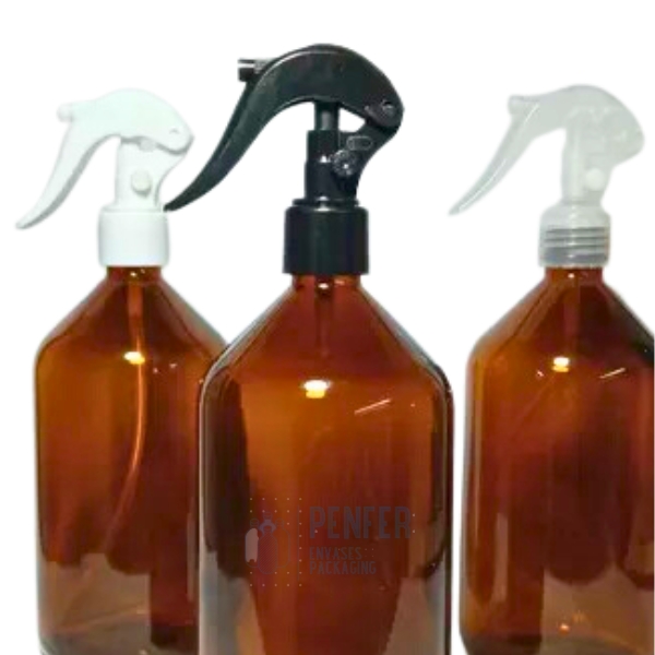 Botella Vidrio Ambar 500 ml con Mini Gatillo