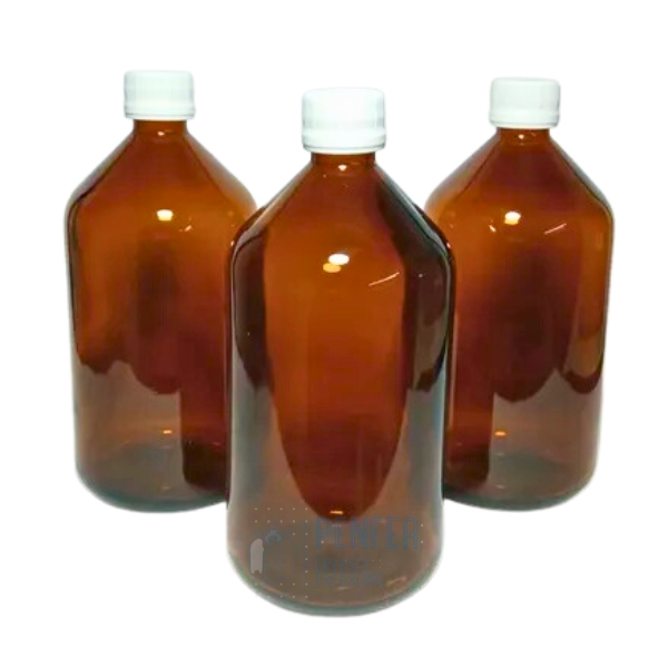 Botella Vidrio Ambar 500 ml con Tapa Ciega Blanca