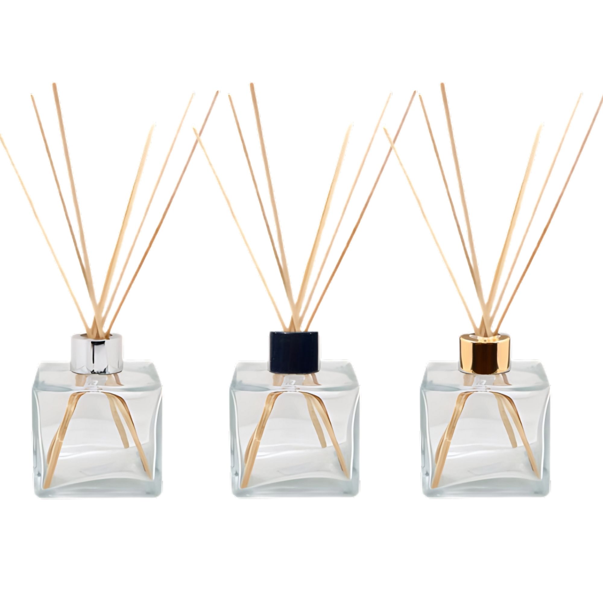 Frasco Difusor Aromatizante Vidrio Cuadrado + 5 Varitas Ratán