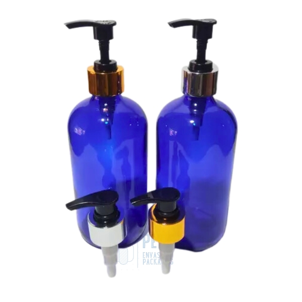 Botella Vidrio Azul 500 ml con Cremera de Metal