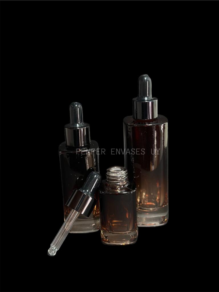 Gotero vidrio Cuadrado en Degrade Ambar  15ml/30ml/50ml