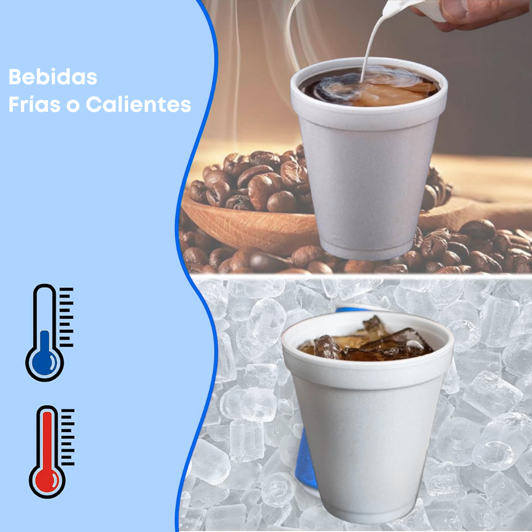 Vaso Espuma Bebidas Calientes o Frías | Con o Sin Tapa | Dos Tamaños Disponibles — vista 4