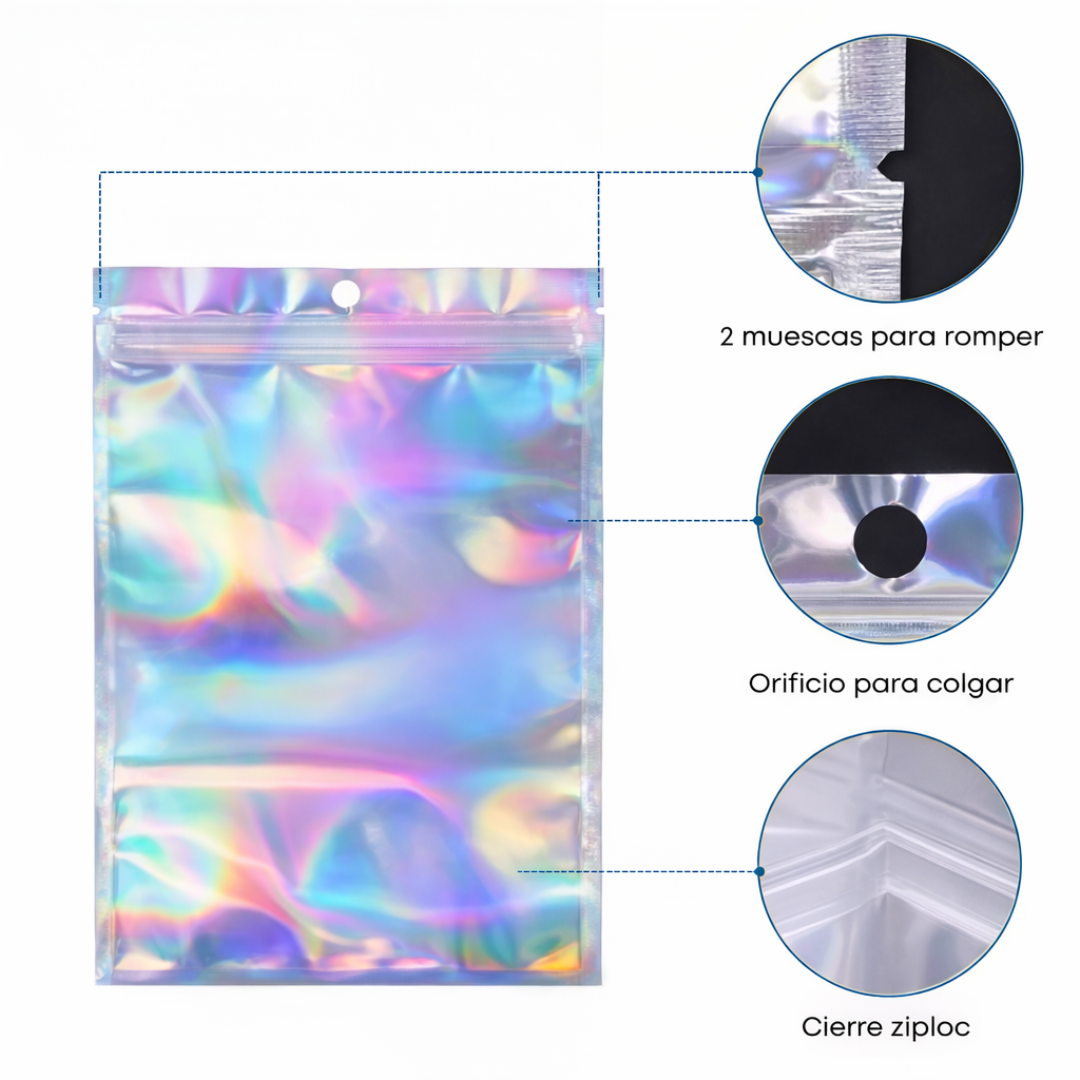 Bolsa Ziploc Holográfica Tornasolada | Una Cara Transparente | 4 Tamaños Disponibles — vista 4