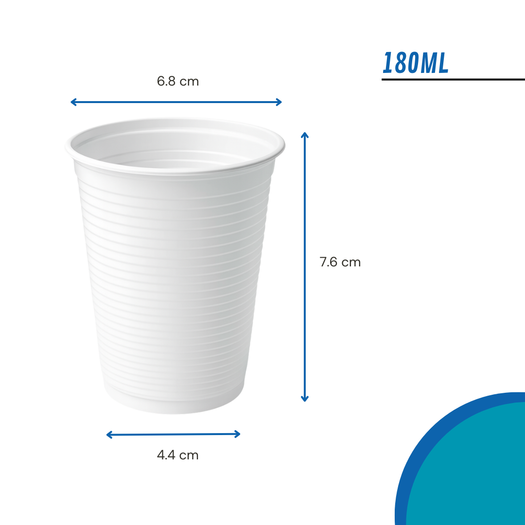 Vaso Descartable Plástico Blanco 180ml | x100 Unidades — vista 3