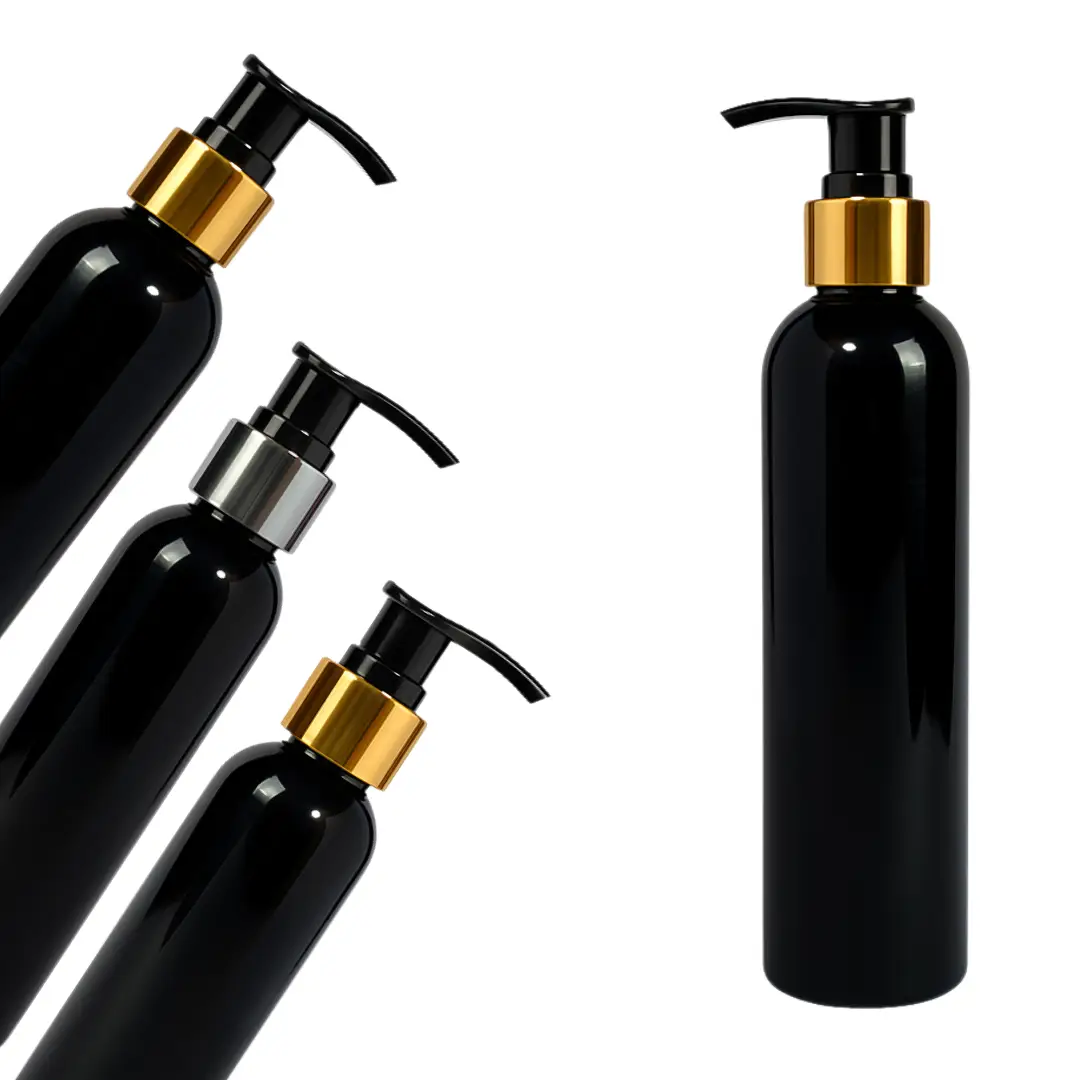 Frasco PET Negro Con Cremera Efecto Metal | 3 Tamaños Disponibles — vista 2