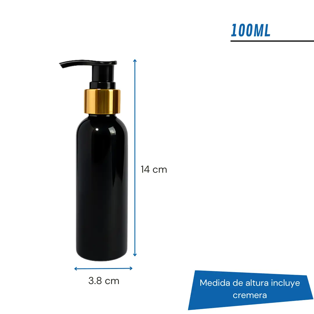 Frasco PET Negro Con Cremera Efecto Metal | 3 Tamaños Disponibles — vista 3