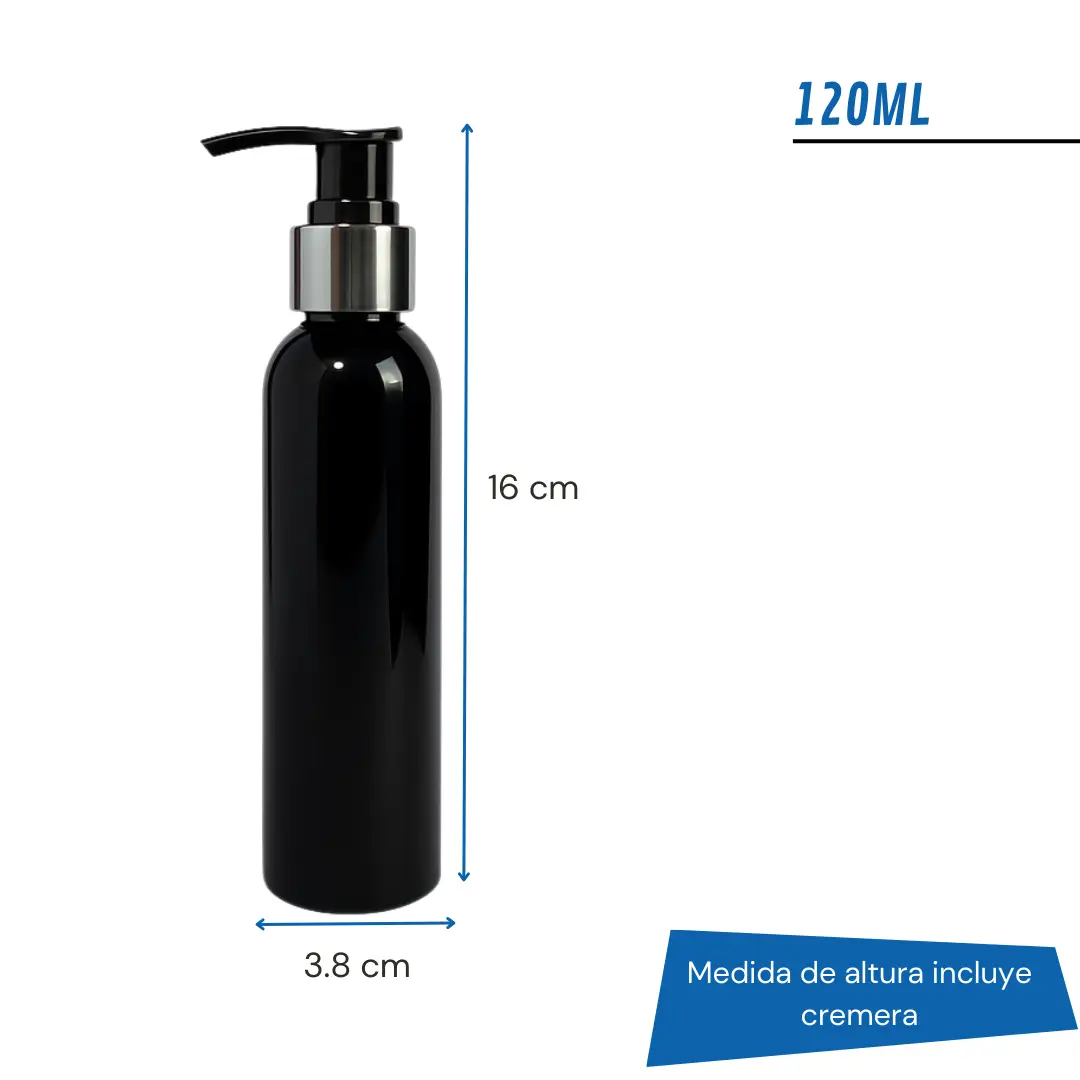 Frasco PET Negro Con Cremera Efecto Metal | 3 Tamaños Disponibles — vista 4