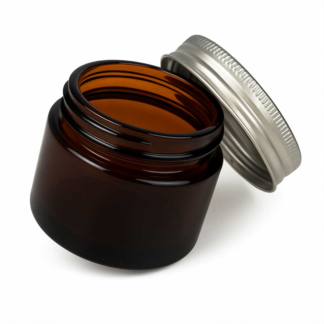 Pote De Vidrio Ámbar | 50ml | Tapa Metal Plateada — vista 2