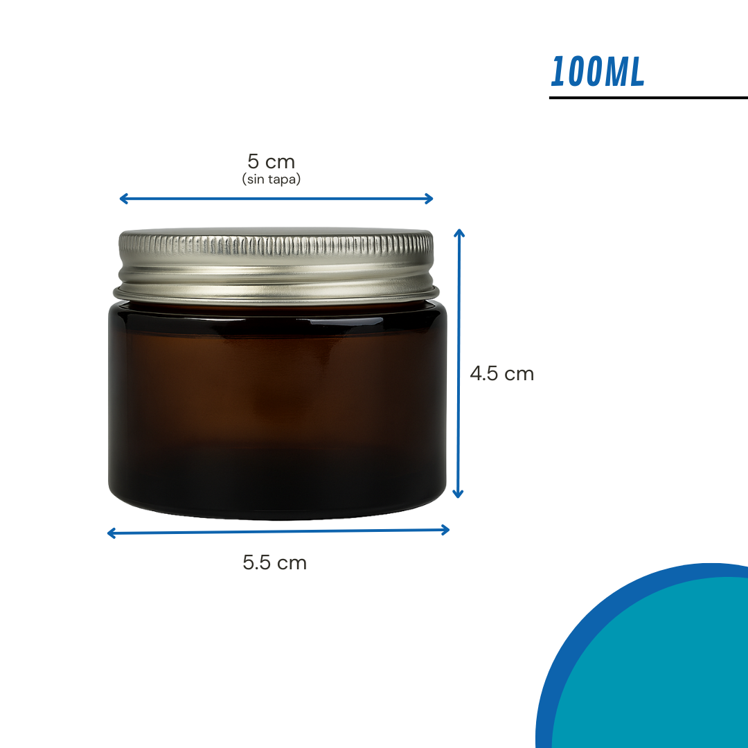 Pote De Vidrio Ámbar | 50ml | Tapa Metal Plateada — vista 3