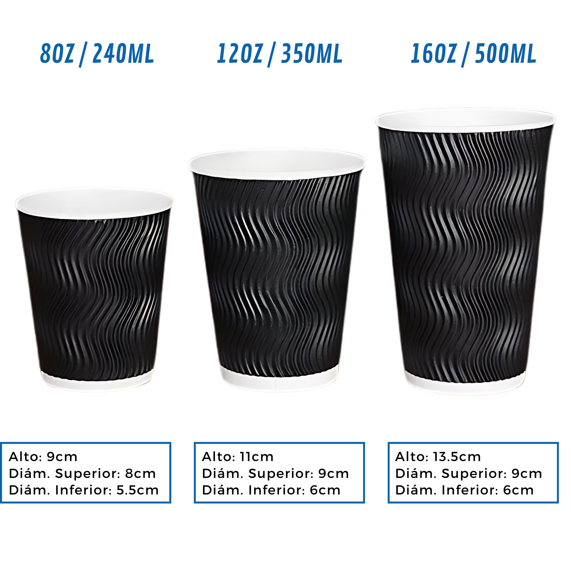 Vaso Para Café Polipapel Corrugado Ondulado Negro | Doble Pared | Con o Sin Tapa — vista 4