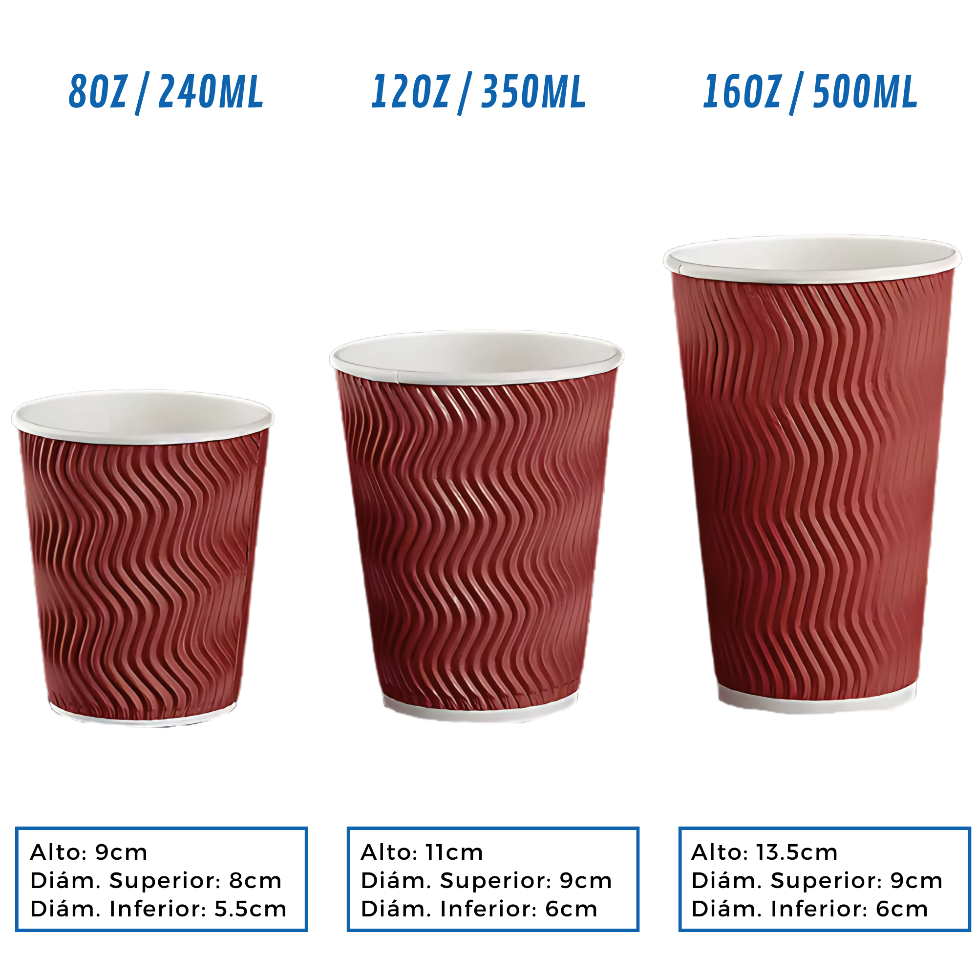 Vaso Para Café Polipapel Corrugado Ondulado Rojo | Doble Pared | Con o Sin Tapa — vista 4