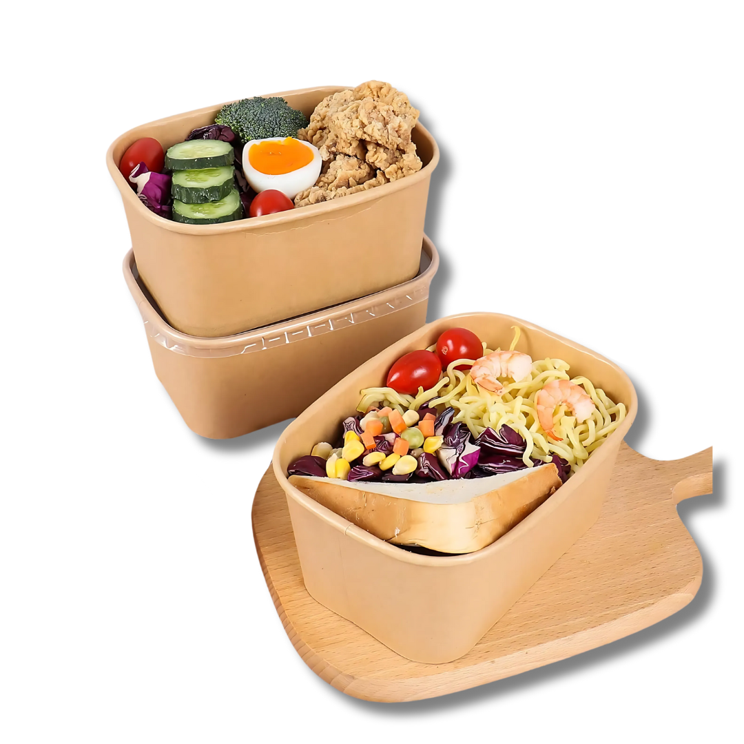 Bowl Ensaladera Rectangular Kraft 500ml Tapa PET — vista 4