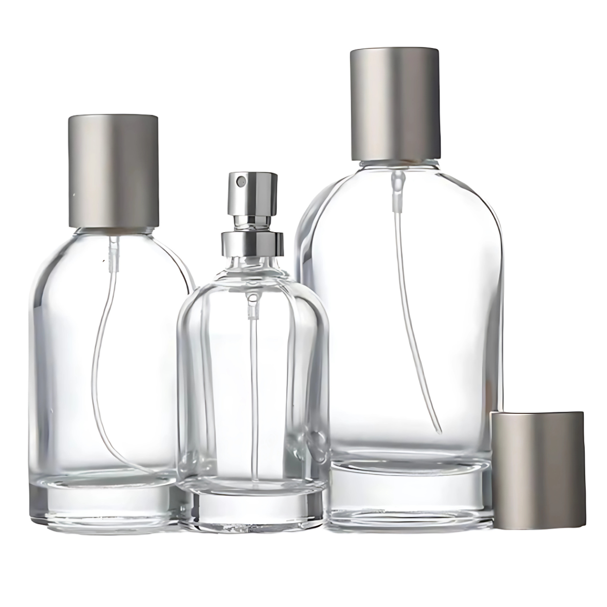 Frasco Perfume Cilíndrico | Tapa A Presión Plateada | Tres Tamaños — vista 2
