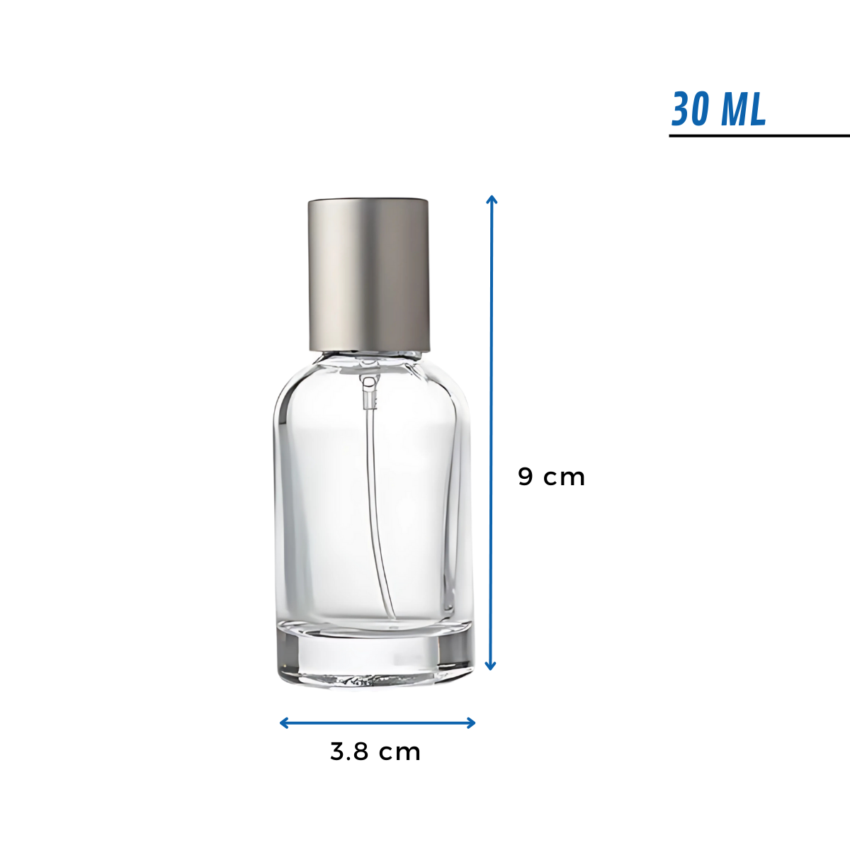 Frasco Perfume Cilíndrico | Tapa A Presión Plateada | Tres Tamaños — vista 3