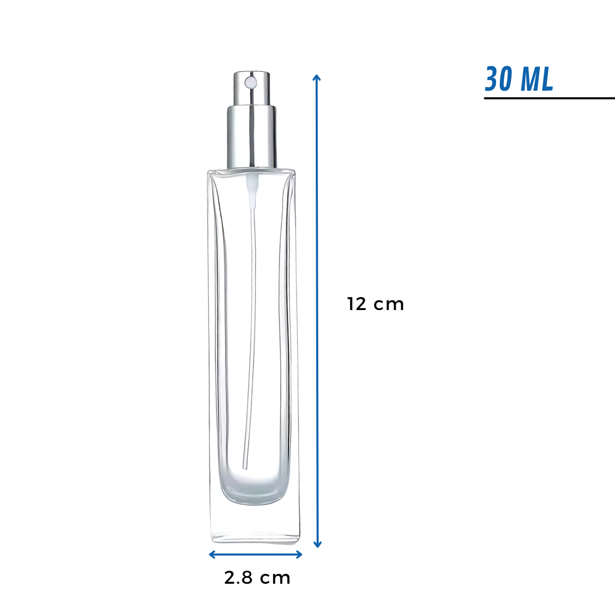 Frasco Perfume Vidrio Rectangular | Dos Tamaños | Tapa Rosca Plateada — vista 3