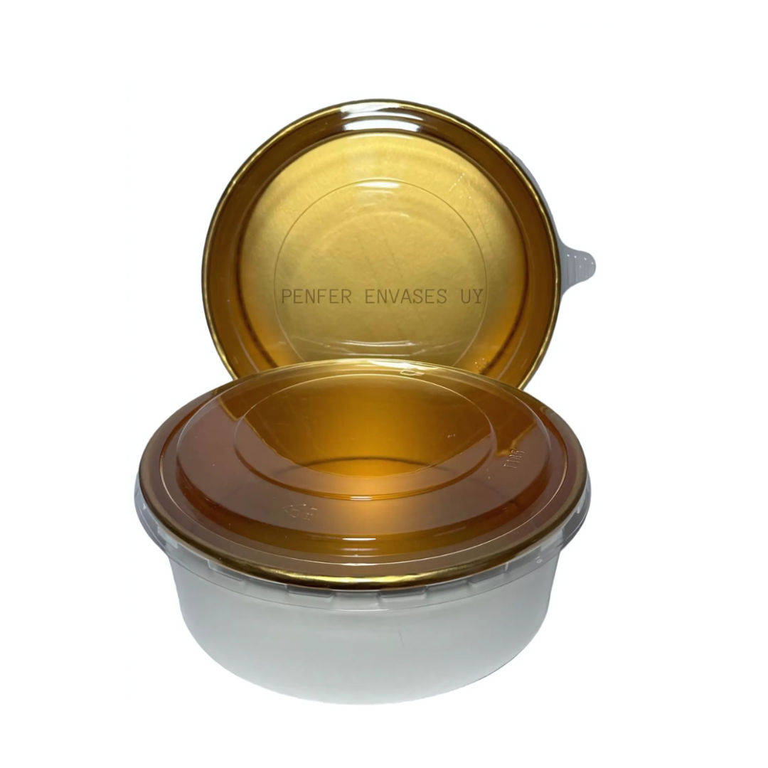 Bowl Ensaladera Pote Polipapel Dorado 1500 ml Tapa PET — vista 3