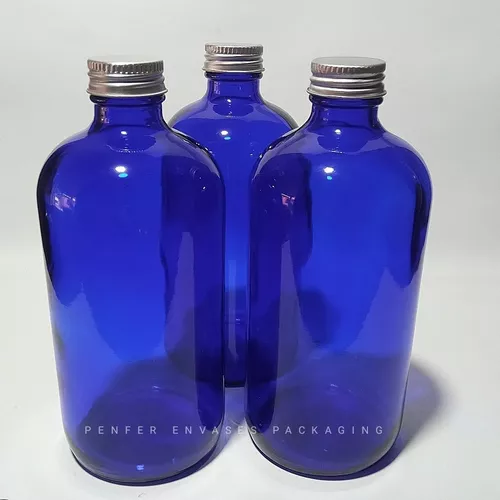 Botella Vidrio Azul 500 ml con Tapa Ciega de Metal — vista 2