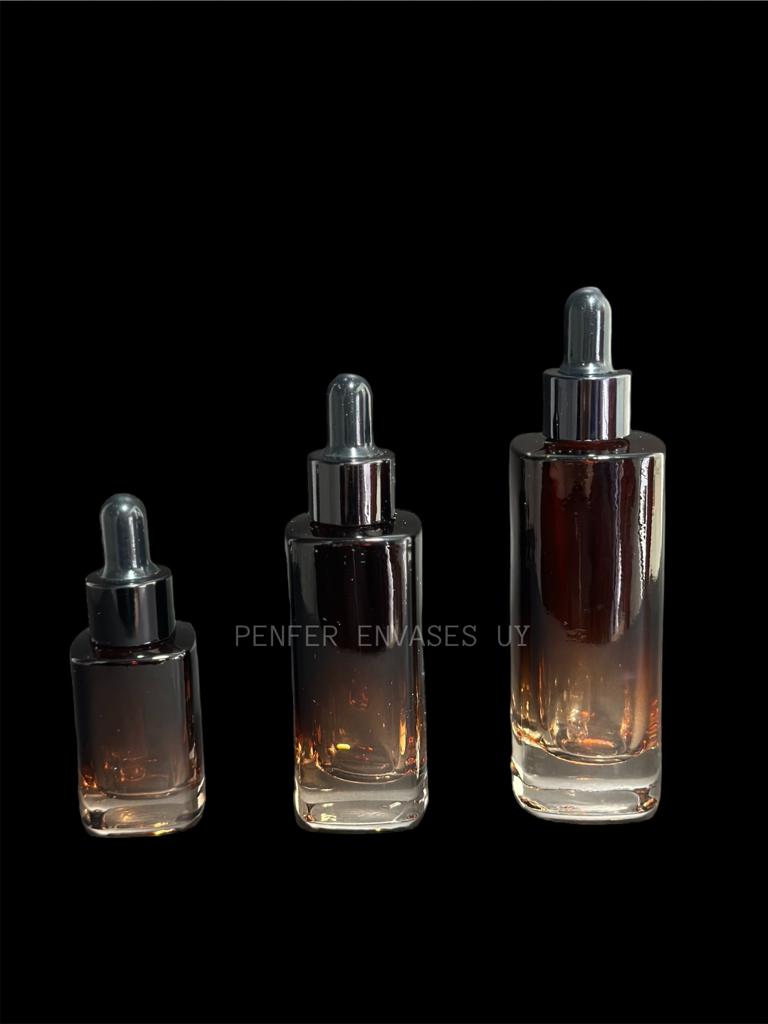 Gotero vidrio Cuadrado en Degrade Ambar  15ml/30ml/50ml — vista 2